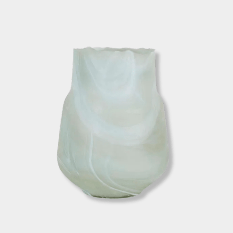 GlobeWest Boden Pearl large handblown mint glass vase with delicate stripe pattern and soft silhouette for indoor decor