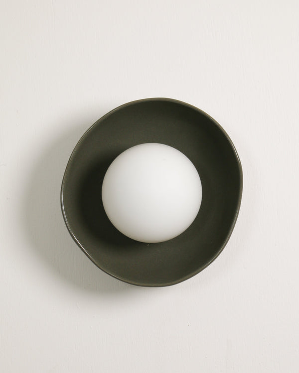 Robert Gordon Shell Wall Sconce ceramic wall light, hand glazed in Olive | norsu Interiors