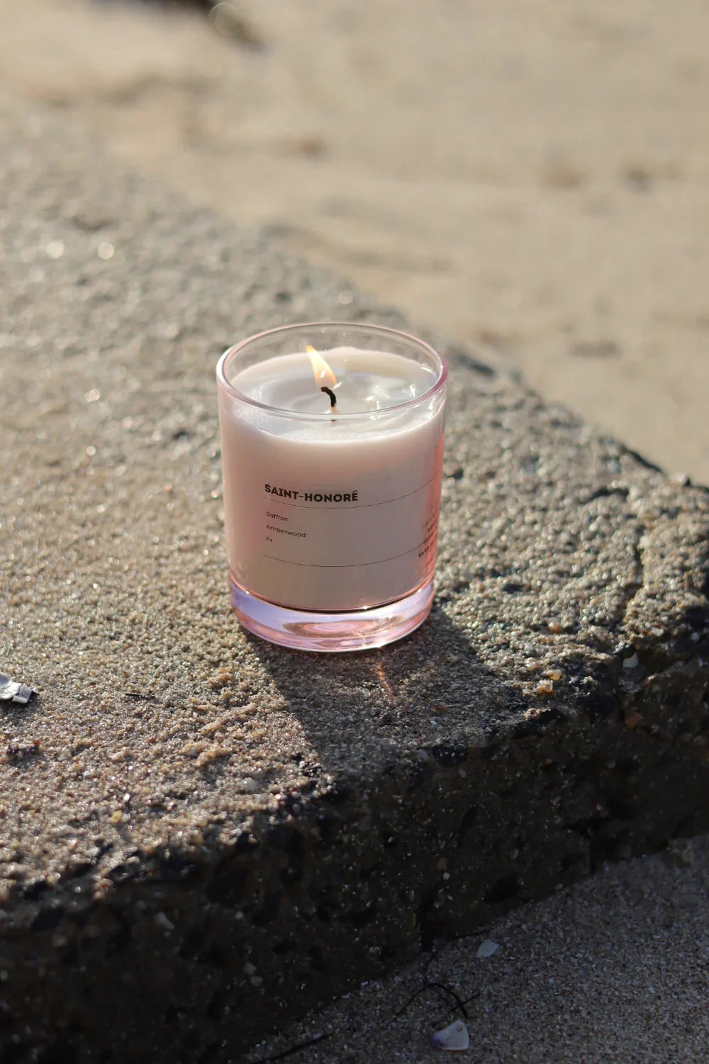Grace and James Saint Honoré soy wax candle with saffron, amberwood, and fir scent, 80-hour burn time, double wick