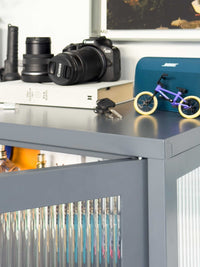 Mustard Made Locker The Mixer slate powder coated steel fluted glass cabinet with adjustable shelves and medallion handles