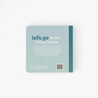 Back cover of "Left Hand Book House - Snow Baby" board book for ages 0-4 with simple text and barcode on light blue background