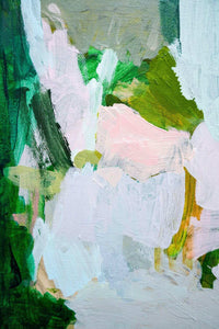 Abstract limited edition print "Finding Bliss" by artist Vanni featuring joyful colors and nature-inspired shapes on fine art canvas.
