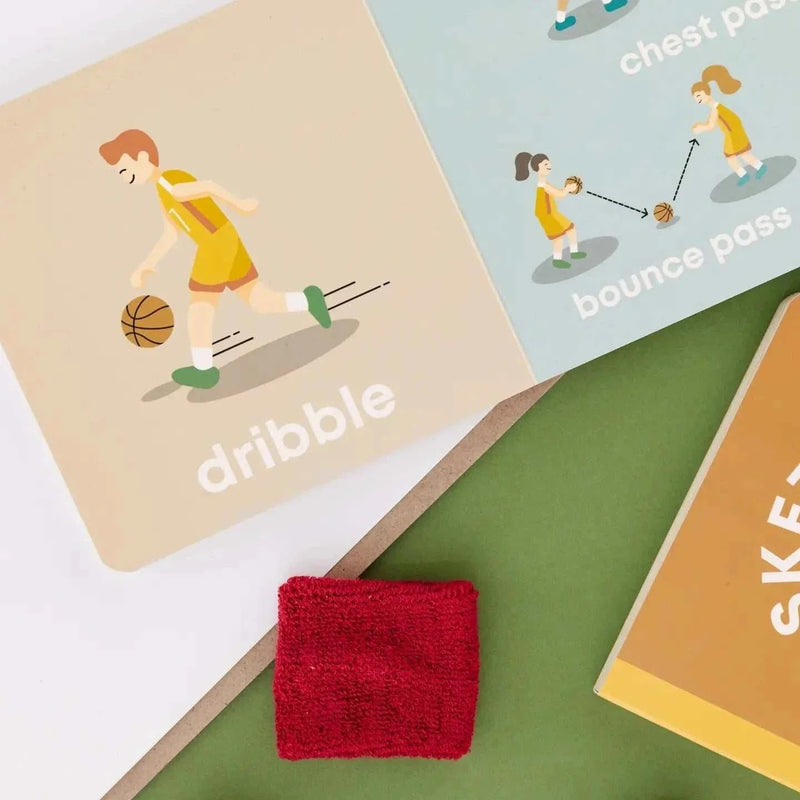 Basketball Baby board book showing child dribbling basketball and passing techniques illustration for toddlers
