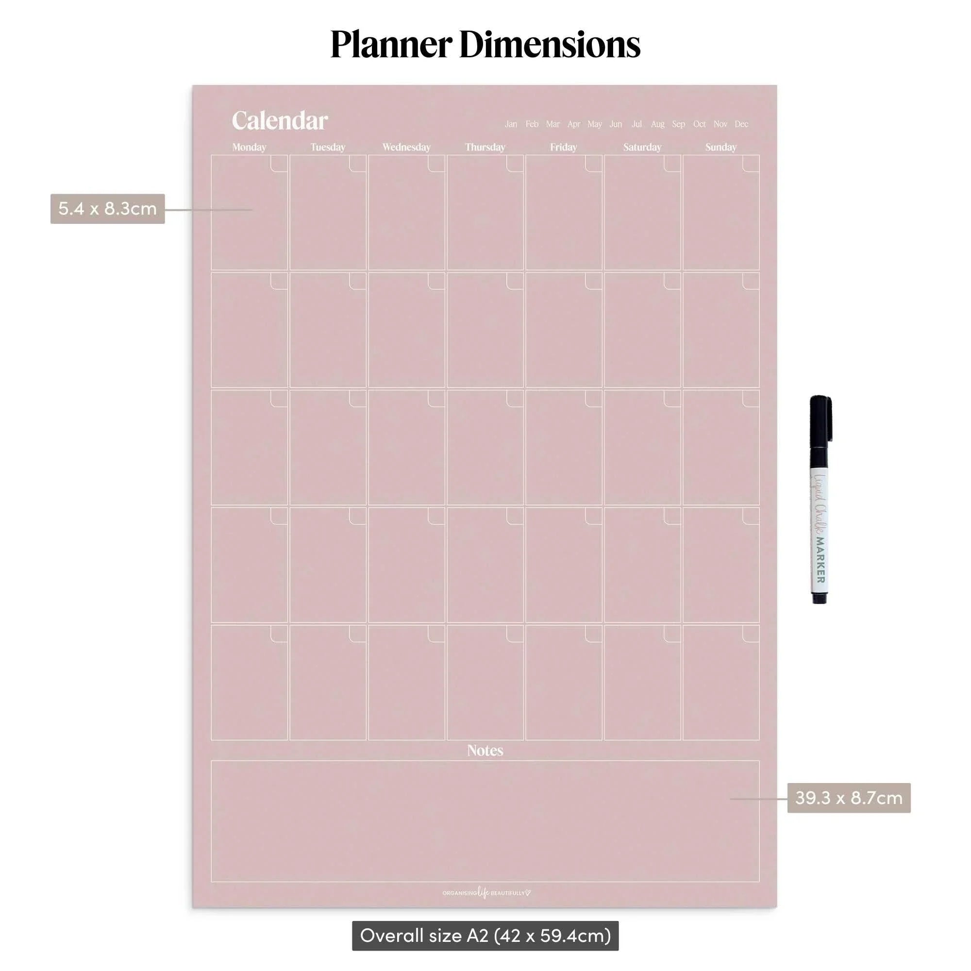 Peel & Stick Wall Planner reusable monthly calendar on door with white chalk marker and application tool