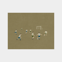 Minimalist digital soccer artwork featuring players on field with goal, downloadable print Soccer is Life