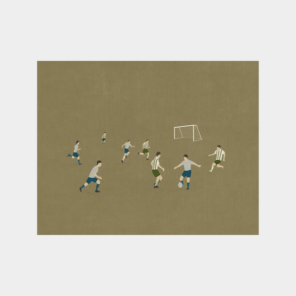 Minimalist digital soccer artwork featuring players on field with goal, downloadable print Soccer is Life