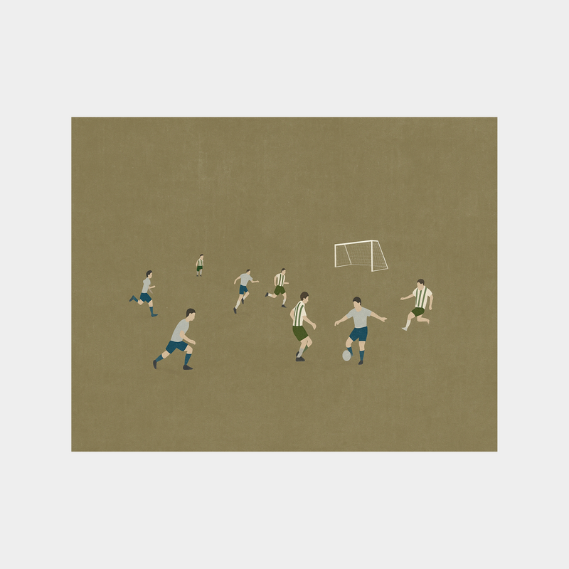 Minimalist digital soccer artwork featuring players on field with goal, downloadable print Soccer is Life