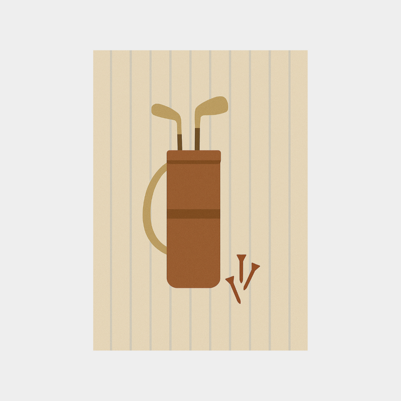 Golfaholic digital print featuring a golf bag and tees illustration on striped background