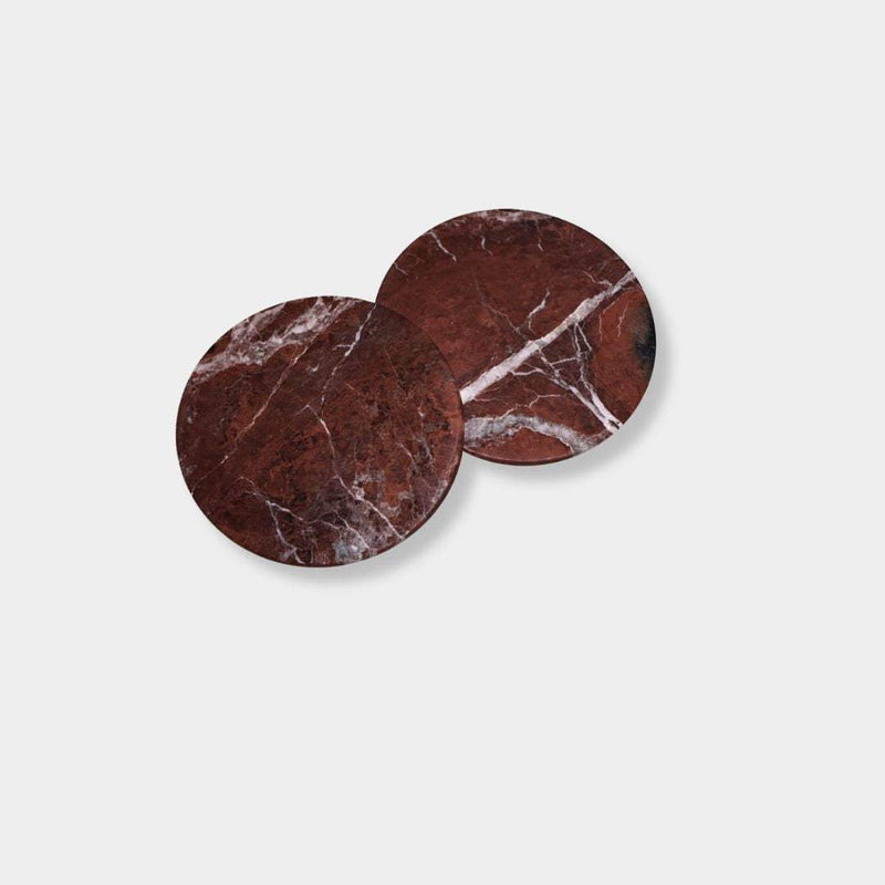 norsu STUDIO Rosso Levanto marble coasters set of two with burgundy tones and natural veining