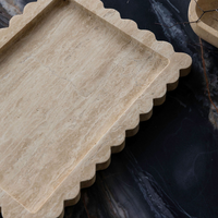 CoTheory Marble Tray, Scalloped Tray - Beige Travertine