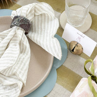 L&M Riviera Pear Grand Tablecloth linen cotton blend with bold stripes and artisanal hand block print