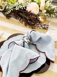 norsu STUDIO scalloped burgundy placemats set of 4 with hand-lacquered finish on table setting