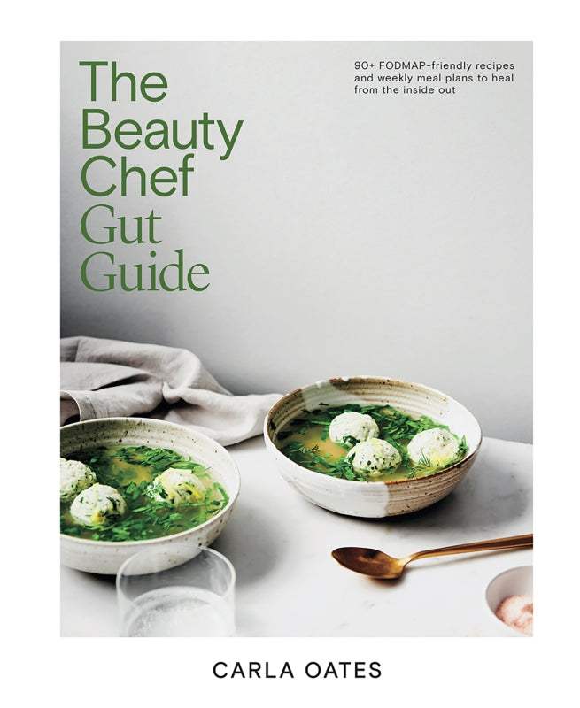 The Beauty Chef Gut Guide book by Carla Oates with gut health recipes and weekly meal plans