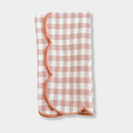 norsu STUDIO Linen Scallop-Edged Napkin – Set of 4, Blush Gingham with Blush Edge
