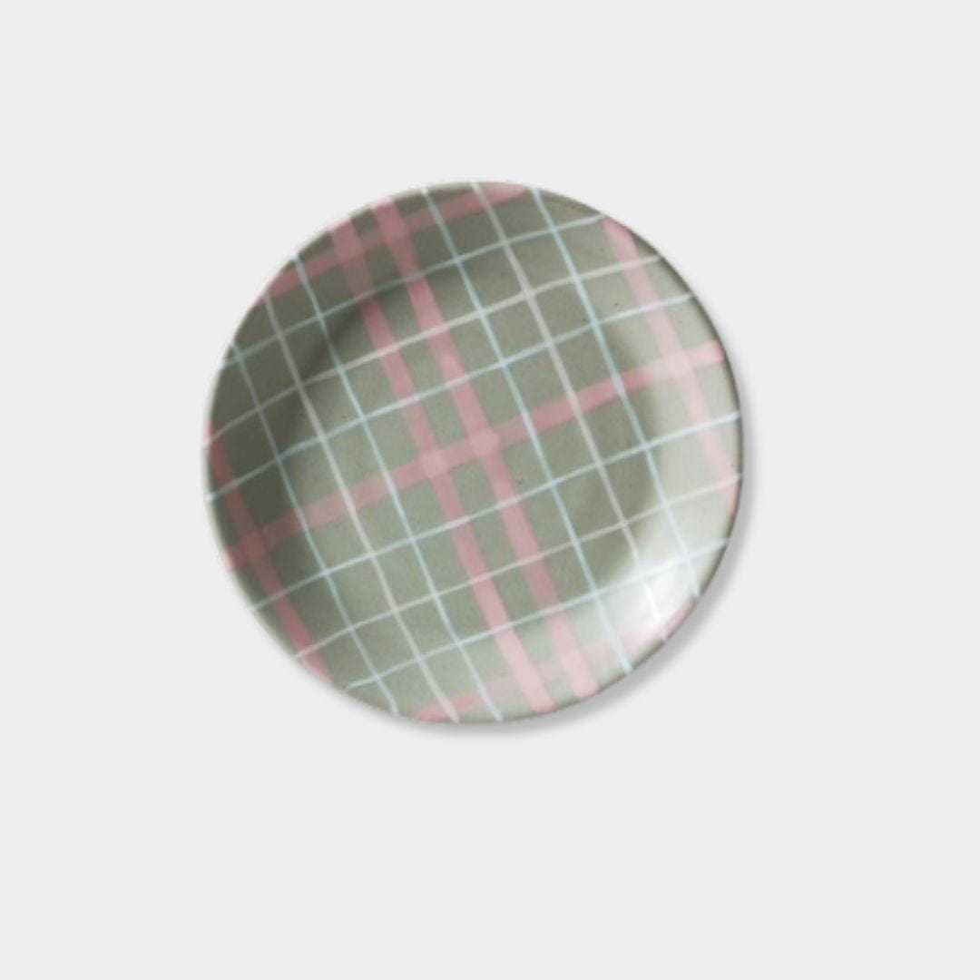 Robert Gordon Plate Robert Gordon Sage & Blush Check Ceramic Plate, Cat's Pyjamas