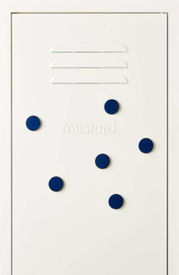 Mustard Made navy blue magnetic buttons set of six on white locker door