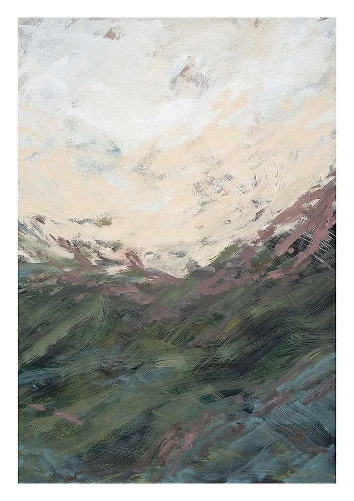 Abstract landscape canvas print "Finding The Way" by Prudence De Marchi with soft earthy tones and pastel hues.