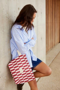 Stylish burgundy peony check Wet Base Large waterproof storage pouch for wet items and travel essentials