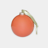 norsu STUDIO Glass Bauble in tomato coral with velvet ribbon hanger, 8cm diameter, elegant Christmas ornament