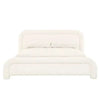 King size GlobeWest Almos Chubby Bed in ivory boucle fabric with sculptural curves and fully upholstered design.
