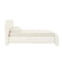 King size GlobeWest Almos Chubby Bed in ivory boucle with sculptural curved upholstered frame and tubular contours