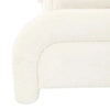 Close-up of GlobeWest Almos Chubby King bed in ivory boucle fabric showing plush, tubular upholstered curves and modern design.