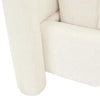 Close-up of Ivory Boucle fabric and tubular upholstered legs on GlobeWest Almos Chubby Bed King size