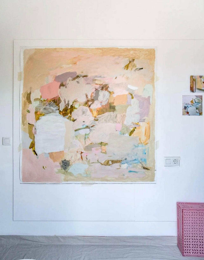 oak framed Vanni limited edition abstract canvas print Dancing Sunshine 100x100cm