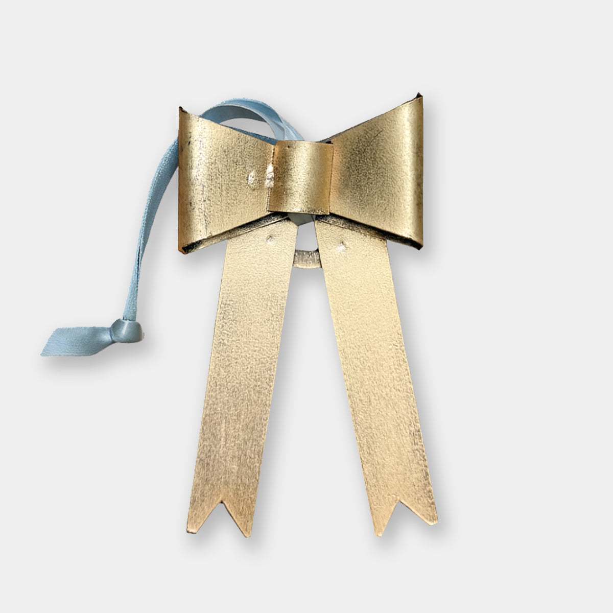 norsu STUDIO handcrafted gold bow with blue satin ribbon Christmas ornament