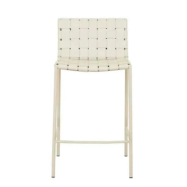 GlobeWest Everly Barstool in linen grey with woven seat and matte grey metal legs for stylish bar seating