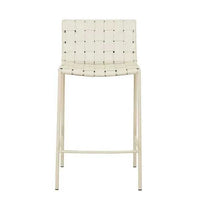 GlobeWest Everly Barstool in linen grey with woven seat and matte grey metal legs for stylish bar seating