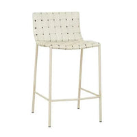 GlobeWest Everly Barstool in linen grey with woven seat and matte grey iron legs