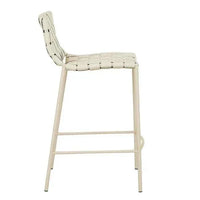 GlobeWest Everly Barstool in linen grey with matte grey iron frame and woven recycled leather seat and backrest