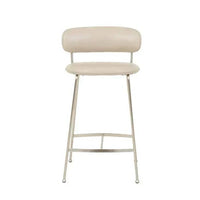 GlobeWest Piccolo Barstool with sandstone PU seat and brushed chrome frame, minimalist modern bar stool.