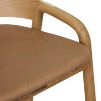 Tolv Inlay Barstool with pecan semi-aniline leather seat and light oak solid oak frame, low-back modern design
