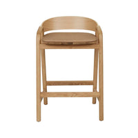 GlobeWest Tolv Inlay Upholstered Barstool - Pecan Leather - Light Oak