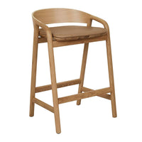 GlobeWest Tolv Inlay Upholstered Barstool - Pecan Leather - Light Oak
