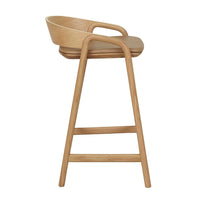 GlobeWest Tolv Inlay Upholstered Barstool - Pecan Leather - Light Oak