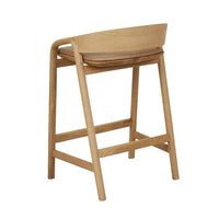 Tolv Inlay Barstool with pecan leather seat and light oak timber frame, low-back, modern design