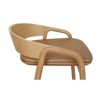 GlobeWest Tolv Inlay Barstool with pecan leather seat and light oak frame, low-back design, and firm cushioning