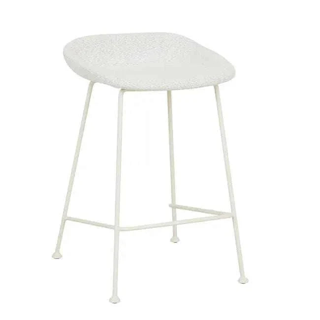 GlobeWest Turner Barstool with birch boucle seat and bone powder-coated metal frame, modern slim design