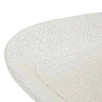 Close-up of GlobeWest Turner Barstool seat in birch boucle fabric with bone powdercoated metal frame