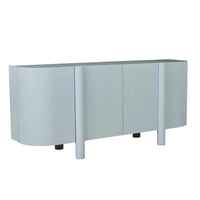 Globe West Artie Buffet in powder blue with ash and oak veneer, featuring elegant curves and spacious interior on slender legs