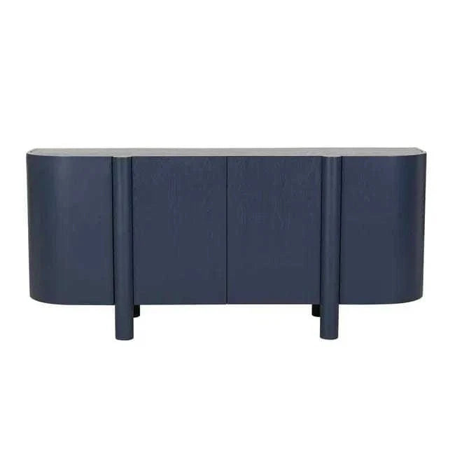 GlobeWest Artie Buffet in twilight blue with curved edges and four doors on slender legs