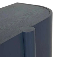 Close-up of GlobeWest Artie Buffet in Twilight color showing curved ash veneer surface and rounded corner design.