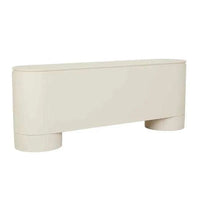 GlobeWest Pluto Buffet in porcelain with minimalist rounded design and circular legs, ash veneer and MDF construction.