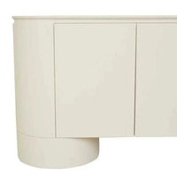 GlobeWest Pluto Buffet in porcelain finish with rounded silhouette and circular legs, ash veneer and MDF construction.