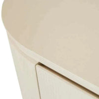 Close-up of GlobeWest Pluto Buffet in porcelain finish showcasing smooth rounded edges and ash veneer material.