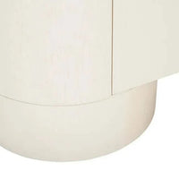 Close-up of the porcelain finish and rounded leg detail of the GlobeWest Pluto Buffet in ash veneer and MDF.