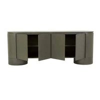 GlobeWest Pluto Buffet Snowgum with rounded silhouette, ash veneer, MDF construction, and four doors.